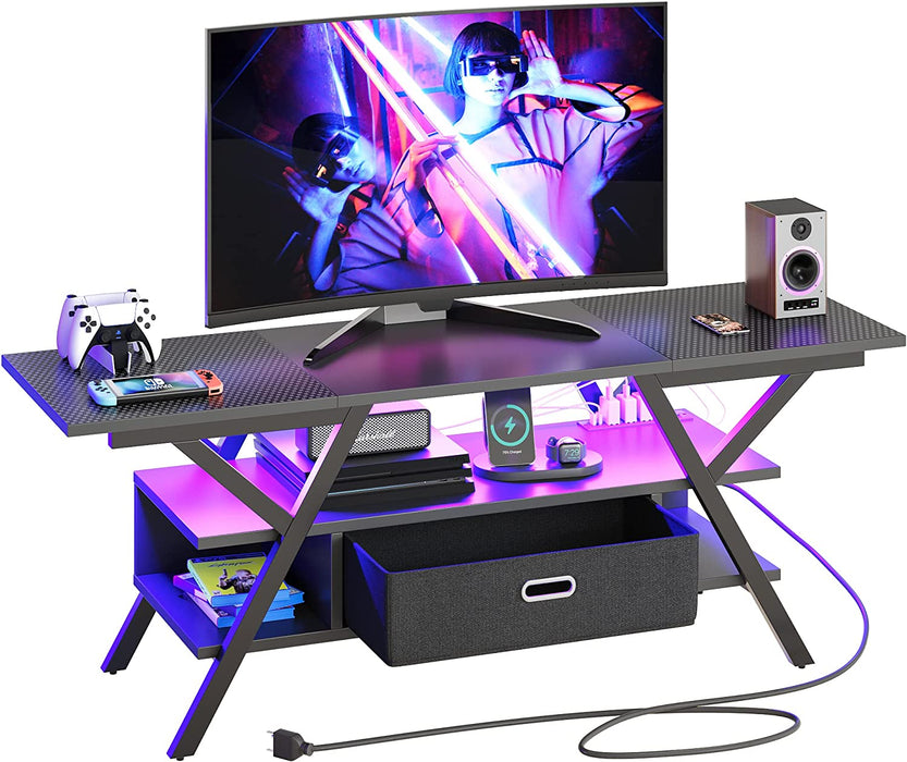 Carbon Fiber Black LED Gaming TV Stand