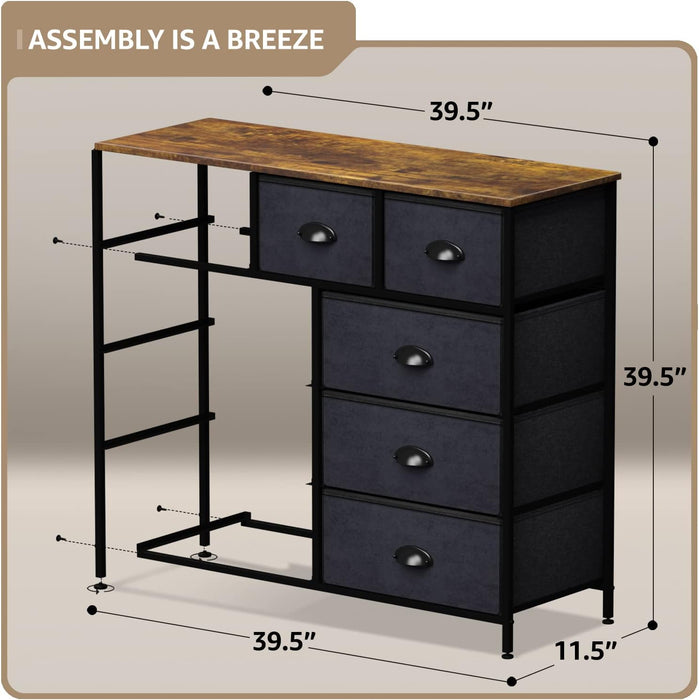 Steel & Wood 9-Drawer Dresser with Black/Wood Bins