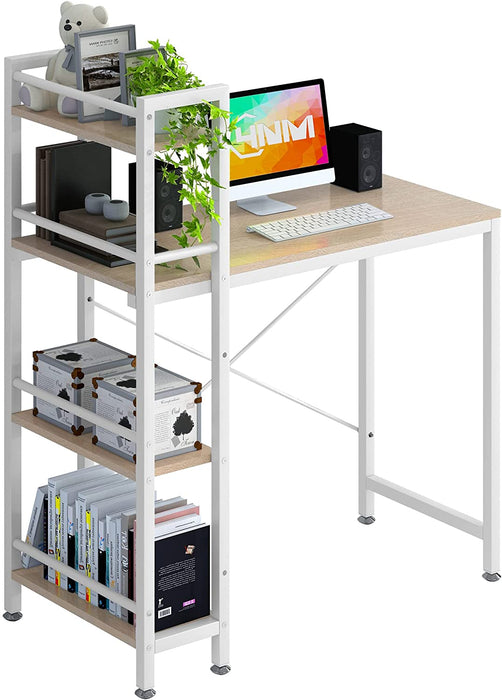 Small 4-Tier Desk with Bookshelf - Natural/White