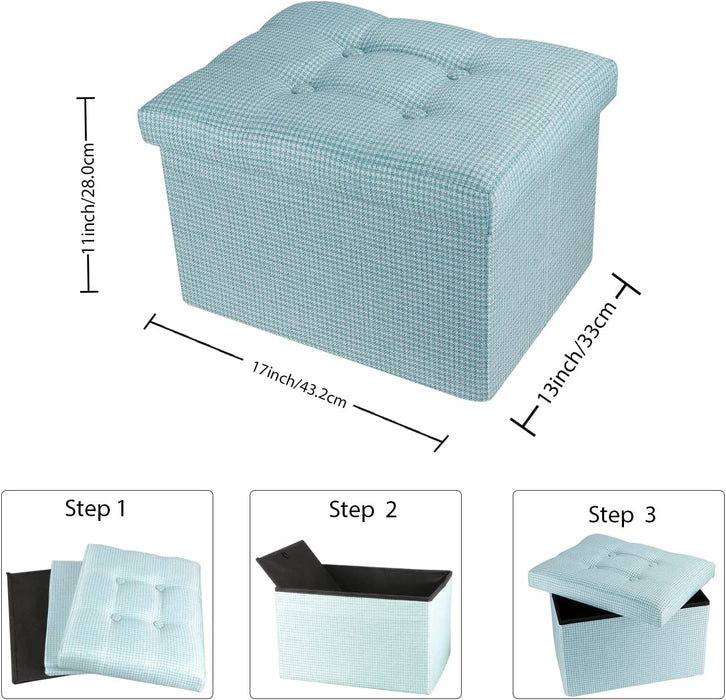 Blue Plaid Ottoman with Lid Storage Chest