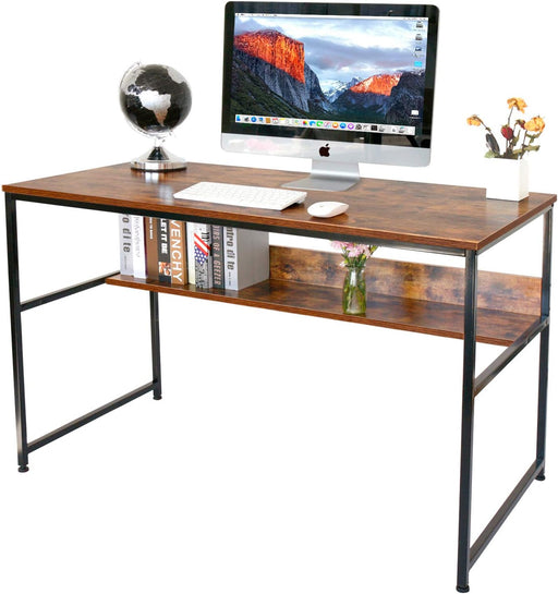 Rustic Brown Industrial Desk with Storage Shelf