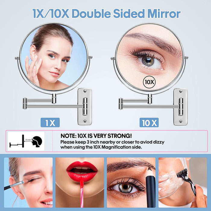 9-Inch Large Size Wall Mounted Magnifying Makeup Mirror
