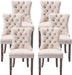 Beige Velvet Ring Pull Trimmed Dining Chairs Set of 6