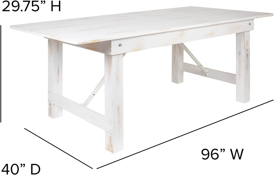 Rustic White Solid Pine Folding Farm Table