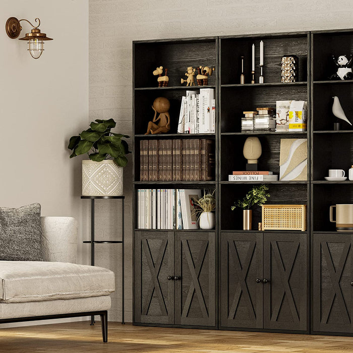 Tall Industrial Bookcase with Doors and Shelves