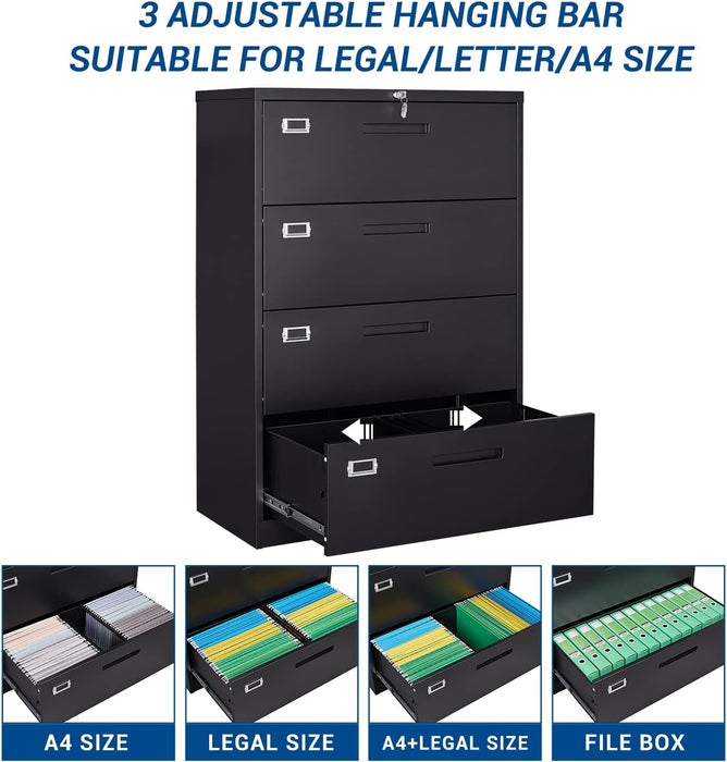 Lockable 4-Drawer Metal File Cabinet for Home Office