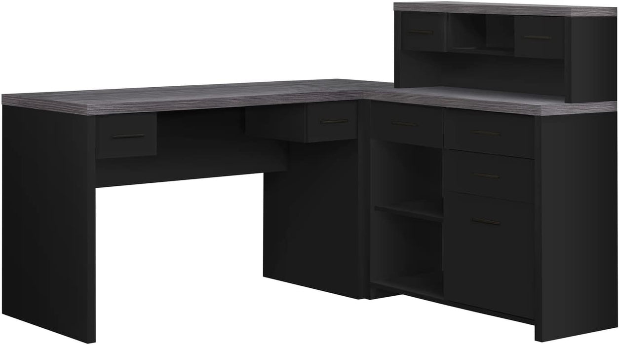 L-Shaped Desk with Hutch and Set-Up Option, Black