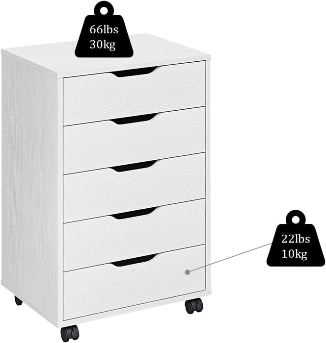 5/7 Drawer Chest, White, Wooden, on Wheels