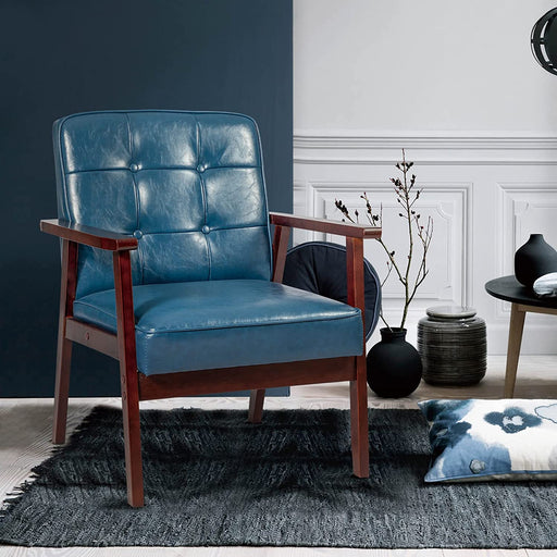 Retro Blue Leather Armchair for Home or Office