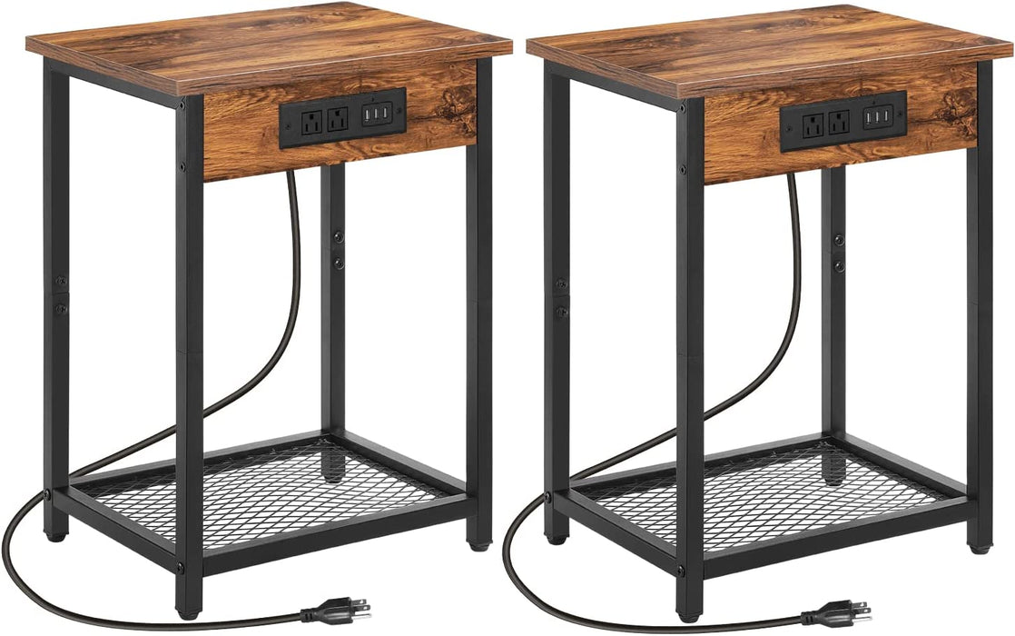 Brown Bedside Tables, Set of 2 with USB Ports