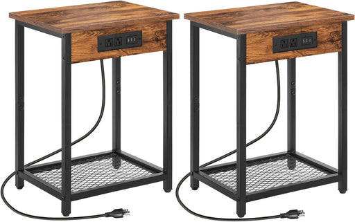 Brown Bedside Tables, Set of 2 with USB Ports