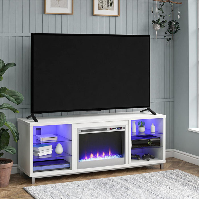 White TV Stand with Fireplace for 70″ Tvs