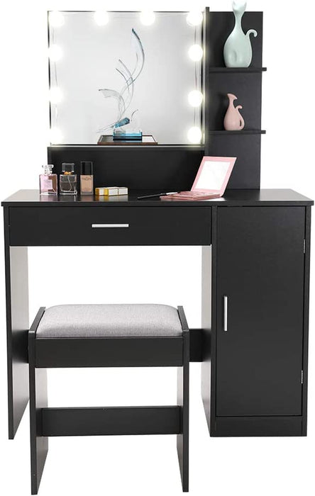 Black Makeup Vanity Table with Lighted Mirror