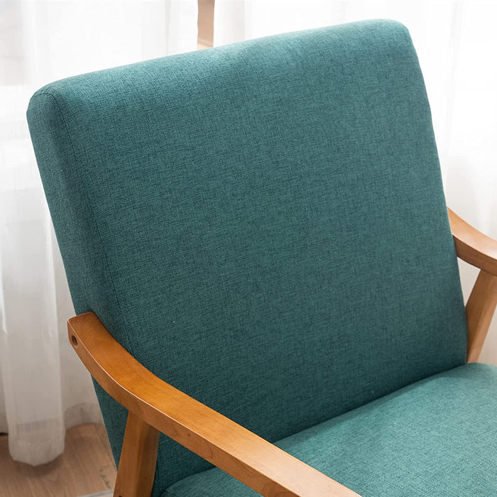 Retro-Style Emerald Accent Chair with Solid Wood Frame