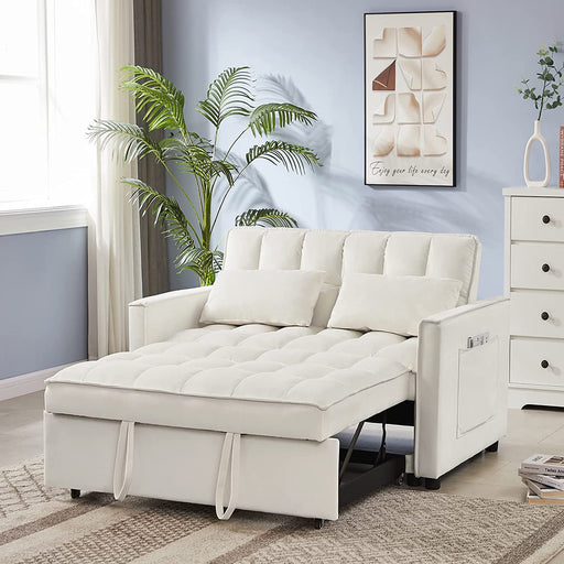 Off White Velvet Sleeper Sofa with Adjustable Backrests