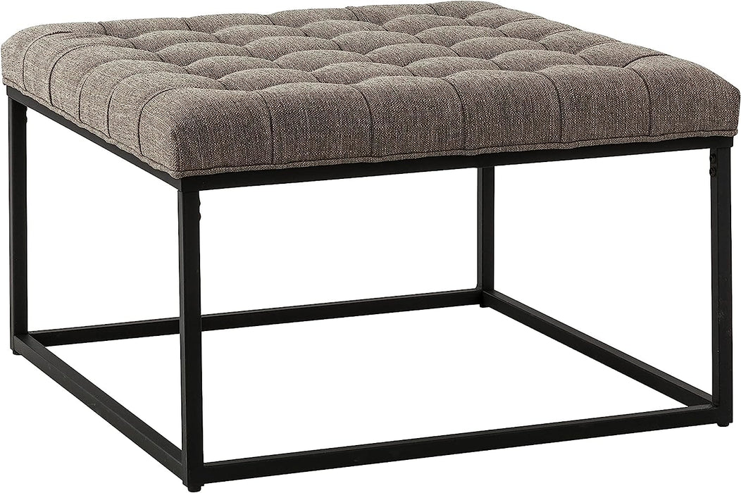 Gray Fabric Ottoman with Metal Base, 28-Inch