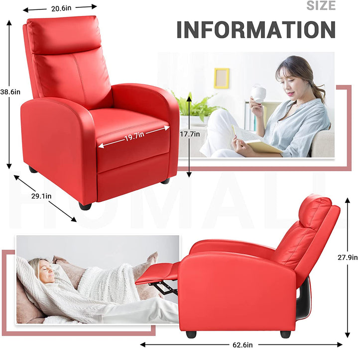 Recliner Chair, Padded Seat, Red, PU Leather