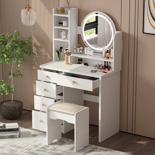 Makeup Vanity Set with Drawer and round Mirror