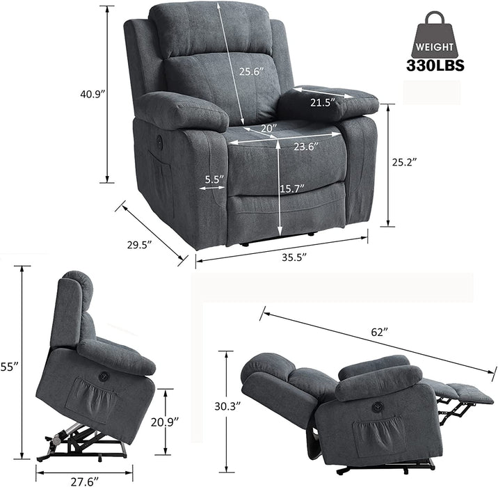 Linen Power Lift Recliner with Massage & Heat