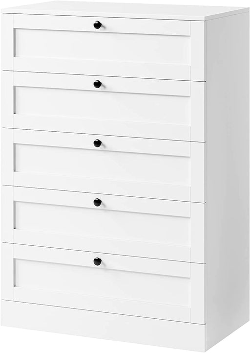 White 5-Drawer Wooden Chest of Drawers with Metal Handles