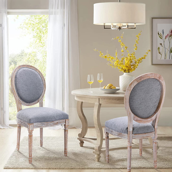 French Country Upholstered Dining Chairs (Set of 6, Grey)