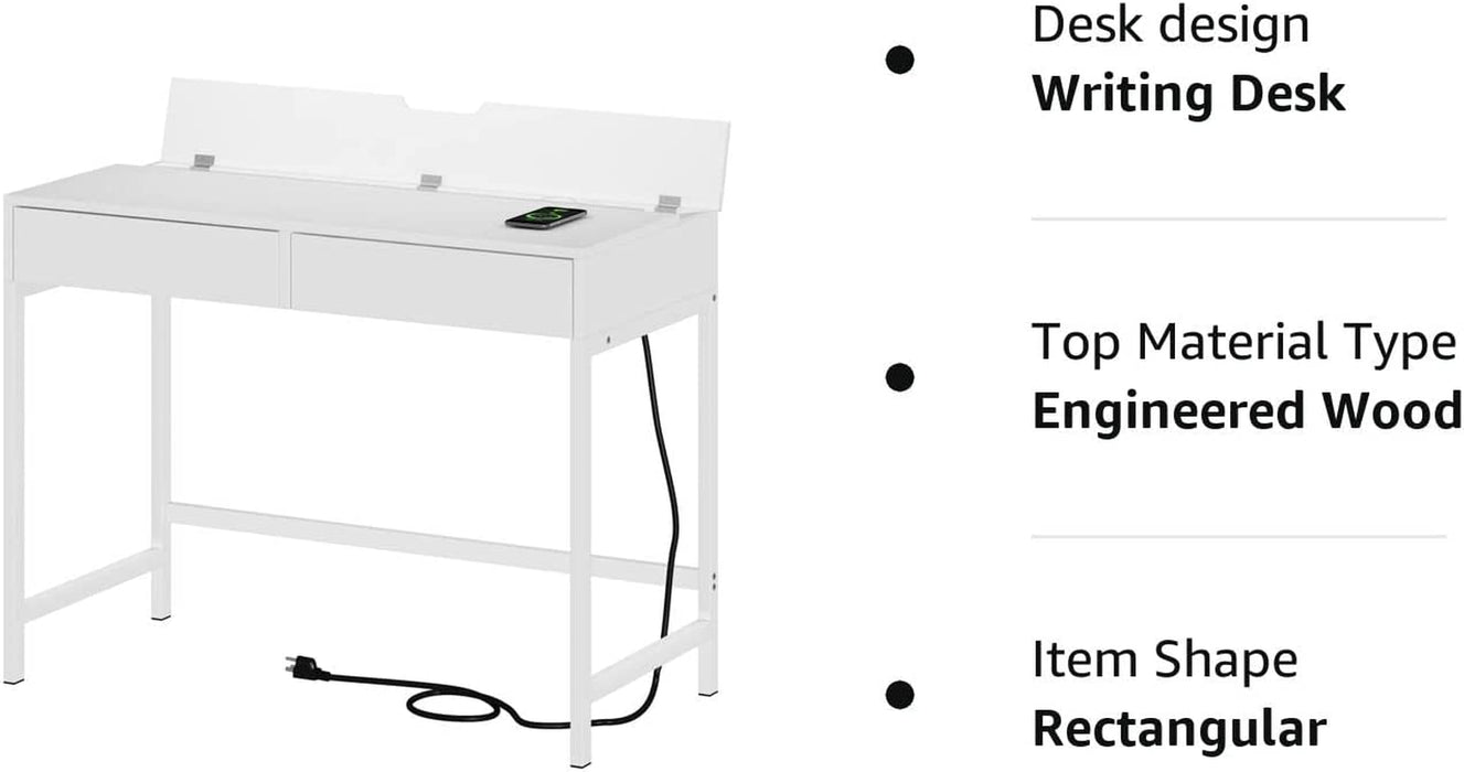 Modern White Desk with USB Charging Ports