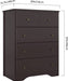 Dark Brown Retro 5-Drawer Wooden Dresser