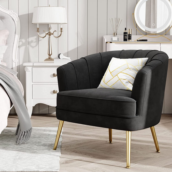 Modern Black Velvet Accent Chair with Golden Legs