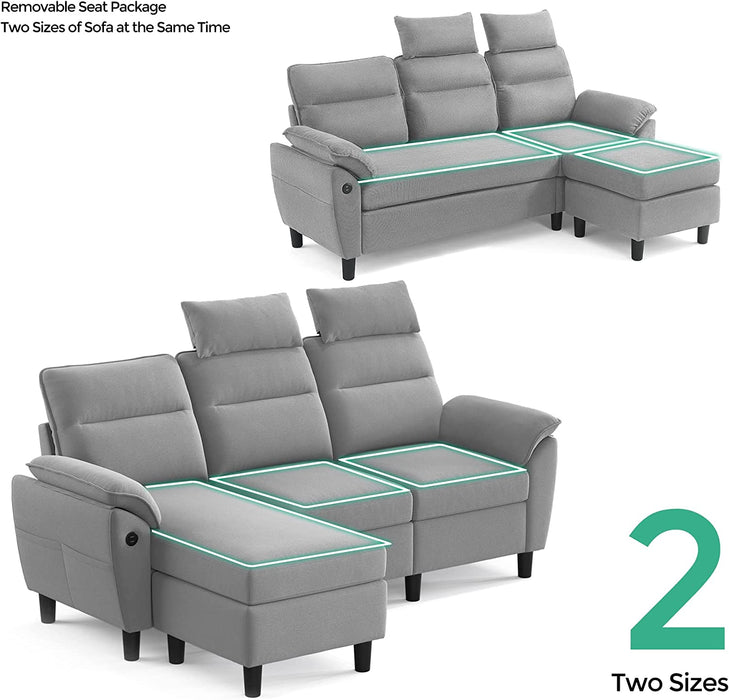 Reversible Sectional Sofa with USB Ports