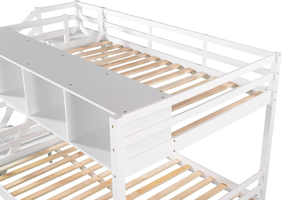 White Twin over Full Bunk Bed with Stairs and Storage