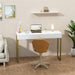 White Glossy Vanity Desk with Gold Legs, 2 Drawers