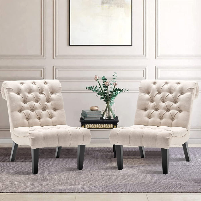 Stylish Cream Accent Chair with Wood Legs