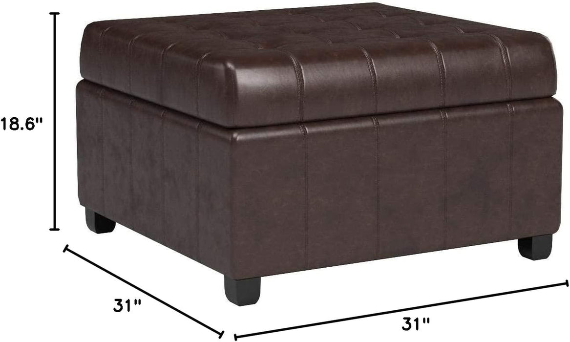 Marbled Brown Leather Ottoman with Storage