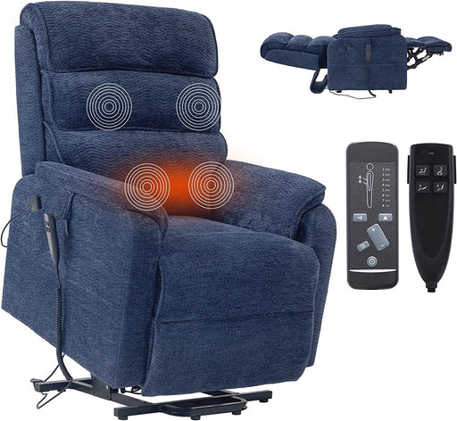 Blue Chenille Electric Power Lift Recliner