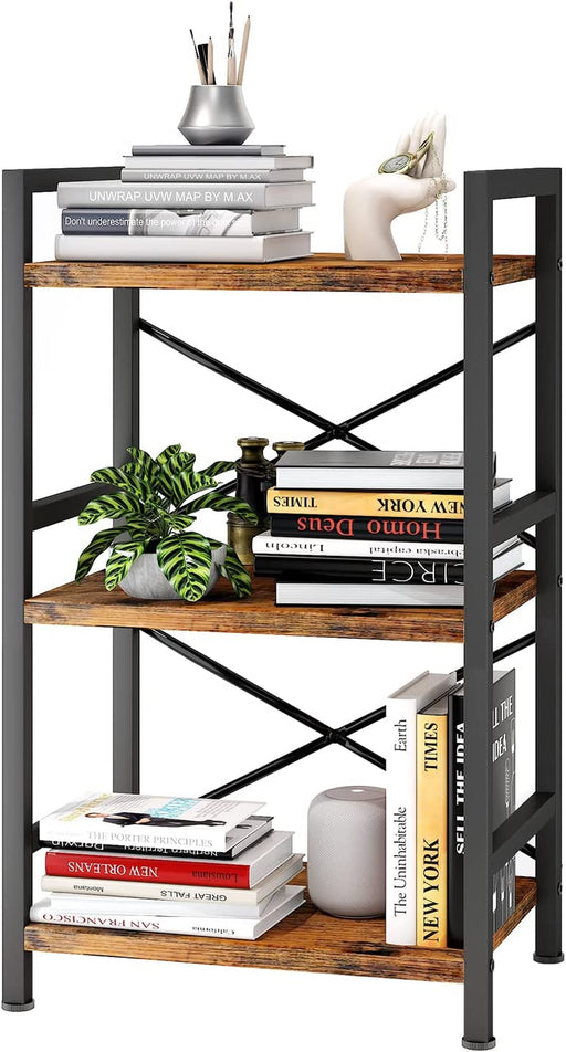 Rustic 3-Tier Metal Bookshelf for Home Office
