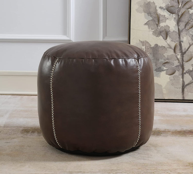 Round Leather Ottoman with Storage, Chocolate Brown