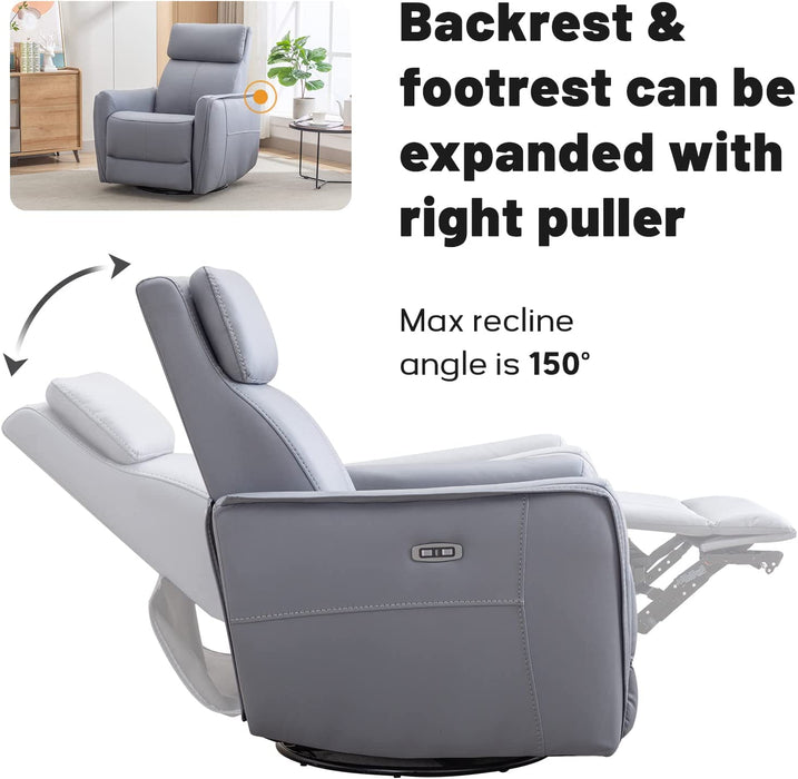 Grey Leathaire Swivel Rocker Recliner with USB Ports