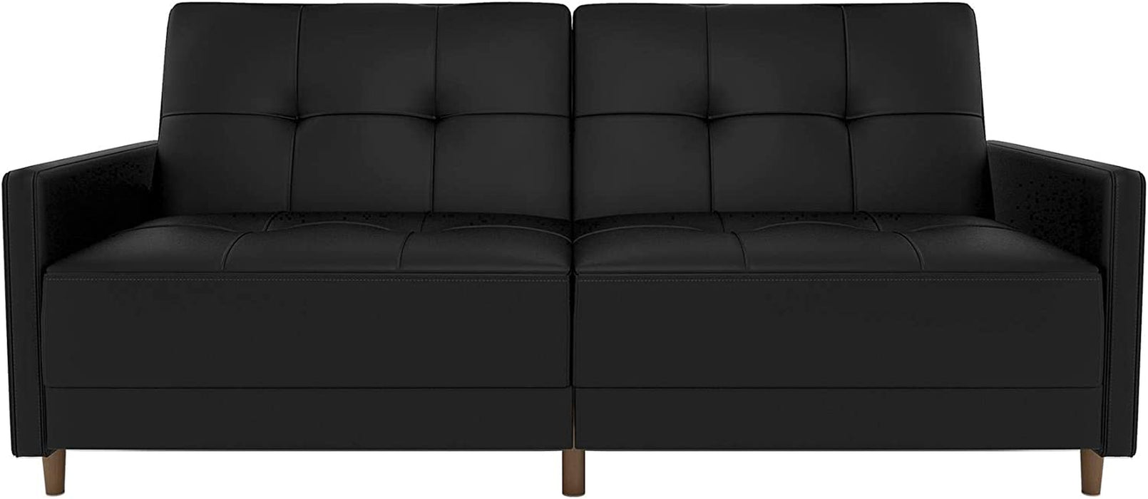 Mid Century Modern Black Faux Leather Sofa Bed