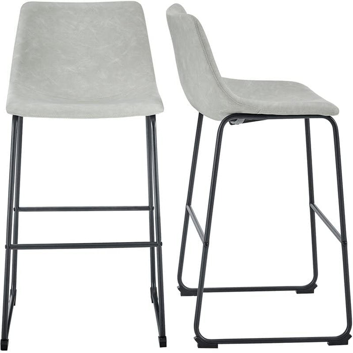 Douglas Urban Industrial Faux Leather Bar Chairs, Set of 2, Grey