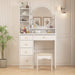 White Vanity Set with round Mirror & Drawer Storage