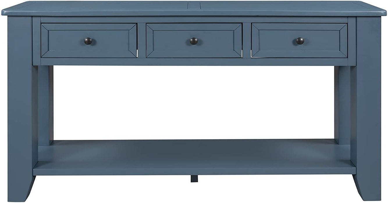 Blue Console Table with Drawers and Shelf