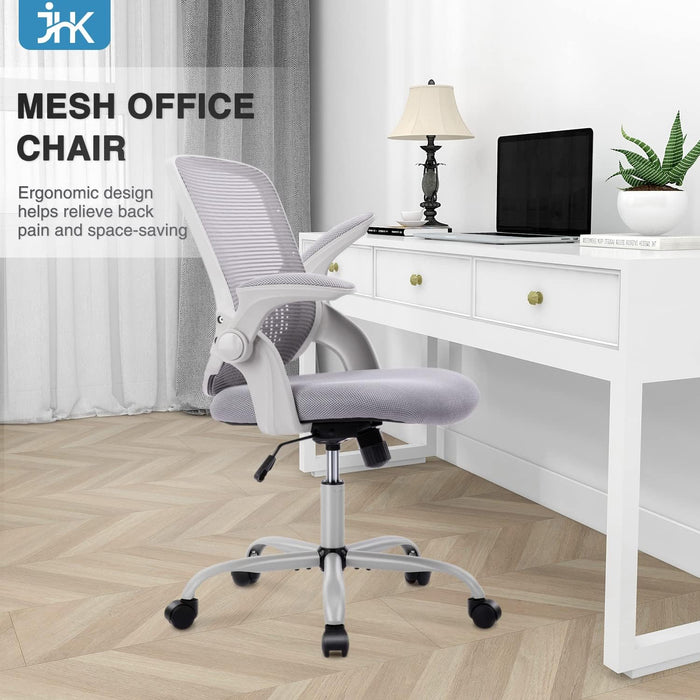 Ergonomic Grey Office Chair with Wheels and Armrests