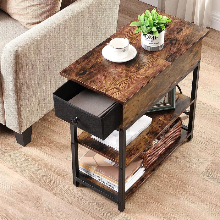 Narrow End Table with Charging Station and Drawer