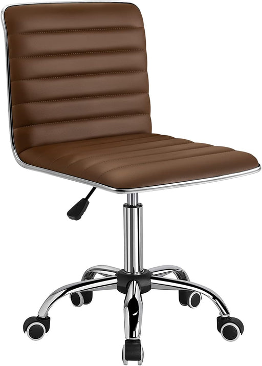 Brown Retro Swivel Office Chair with Armless Ribbed