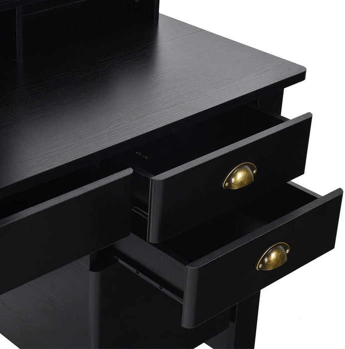 Matte Black Desk with Drawers and Hutch