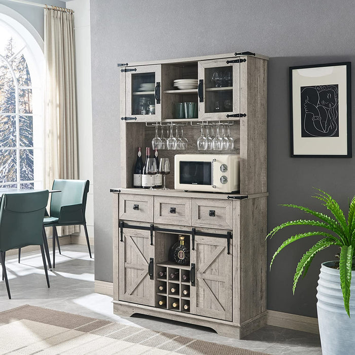 Rustic Oak Bar Cabinet with Sliding Barn Door