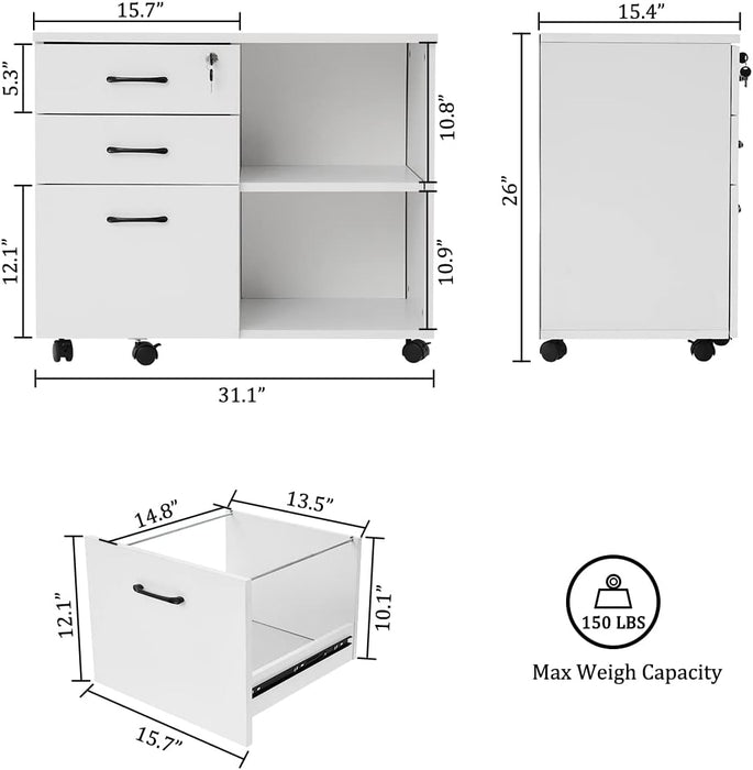 White Mobile File Cabinet with Printer Stand