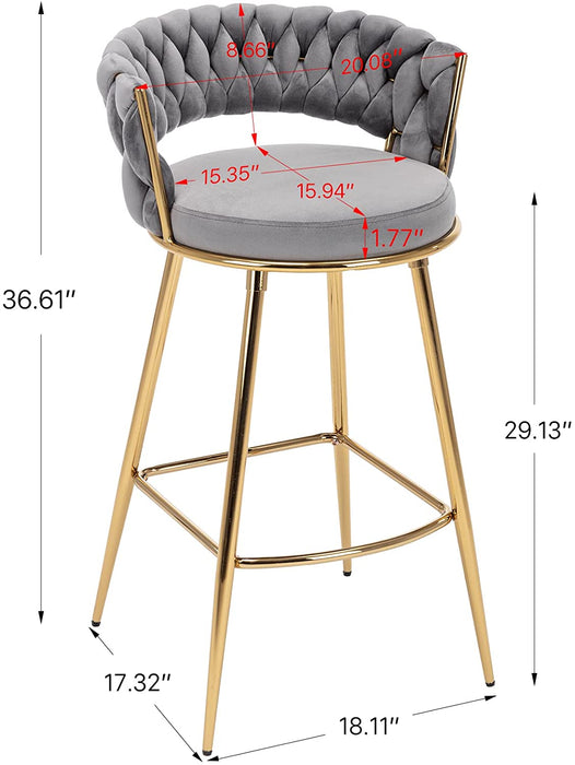 Gray Velvet Woven Backrest Barstool Set of 2