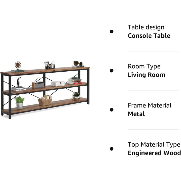 Long Narrow Sofa Table with Storage Shelves