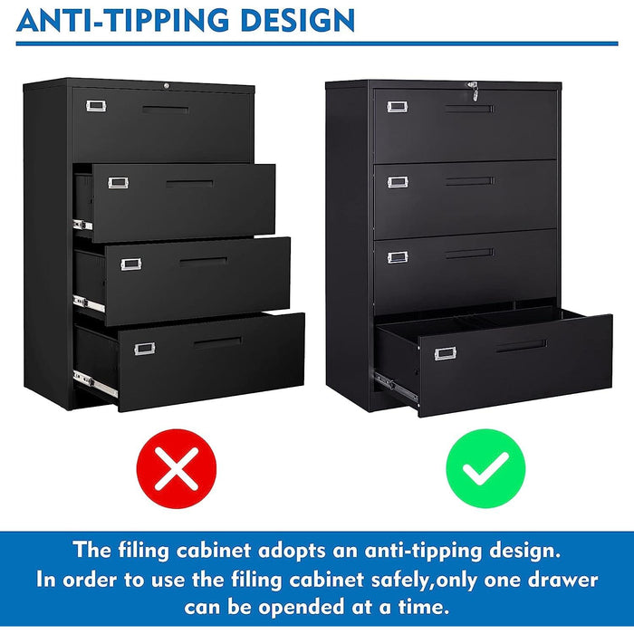 Lockable 4-Drawer Lateral File Cabinet for Office/Home